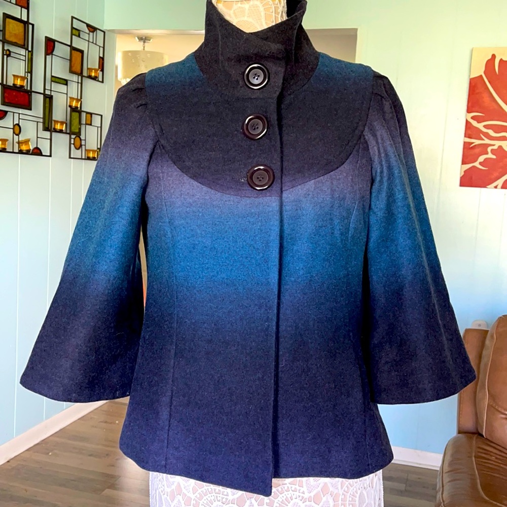 Liquid wool lightweight blue ombre cardigan blazer